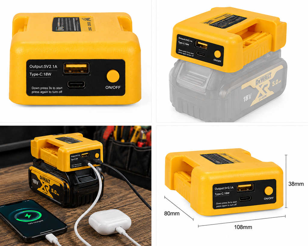 18V Battery Fast Charger Adapter - Milwuakee/Makita/DeWalt