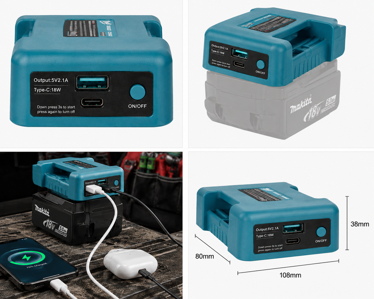 18V Battery Fast Charger Adapter - Milwuakee/Makita/DeWalt