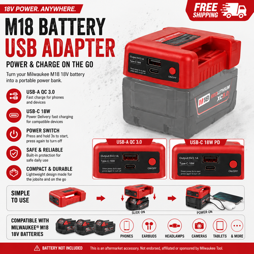 18V Battery Fast Charger Adapter - Milwuakee/Makita/DeWalt
