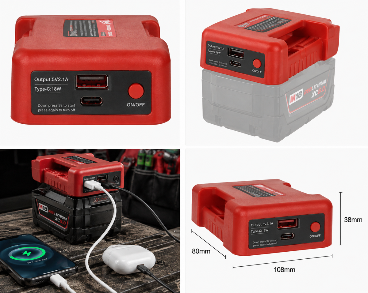 18V Battery Fast Charger Adapter - Milwuakee/Makita/DeWalt