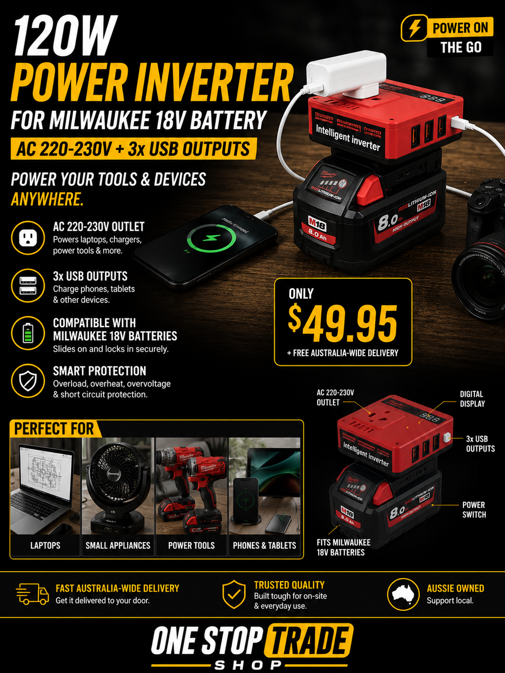 120W Power Inverter - Milwaukee M18 Batteries